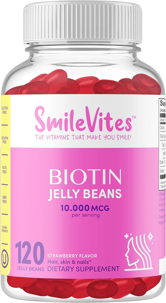 Heartland Pharma Biotin 10 000 MGC Jelly Fazole 124; Vlasy, kůže a nehty podpora 124; Vegan, gluten- Free, Non-GMO & Kosher Friendly Fazole 124; Jahodové Flavor 124; 120 Počet