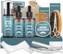 Beard Kit, Beard Grooming Kit pro muže W / Straight Razor, 2 PACK Beard Oil, Wash, Balm, Brush, Comb, Nůžky Mens Narozeniny vánoční dárky pro muže Boyfriend Manžel Bradavka Trimming Hořící Kit