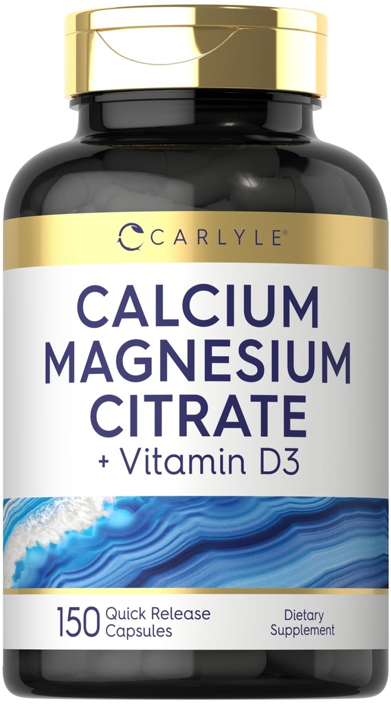 Carlyle vápník Magnesium Citrát s vitaminem D3 CLAS124; 150 kapsle CLAS124; Non- GMO & gluten zdarma dodatek