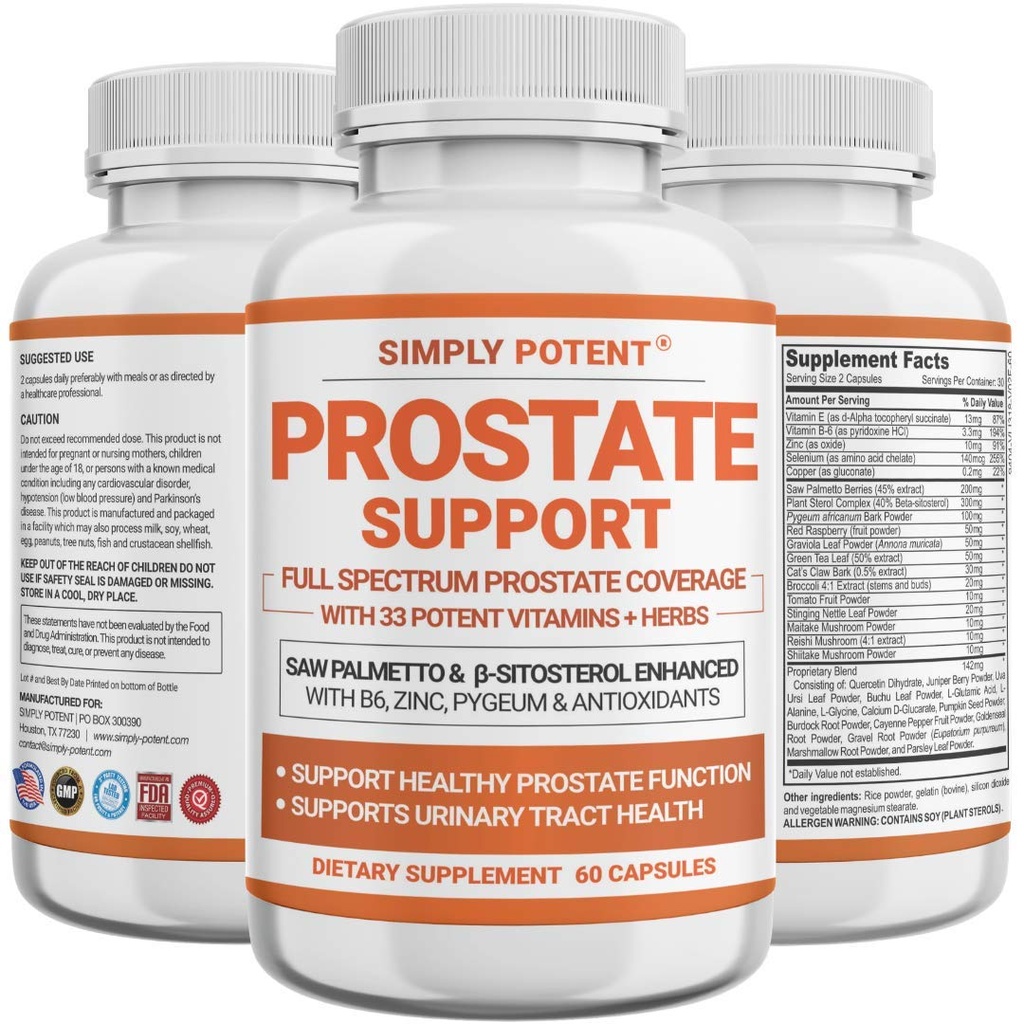 Prostatní doplňky pro muže, Saw Palmetto Prostate Health Support w / 33 Vitamíny & Byliny - Beta Sitosterol Plus B6, Selen & Zinek pro zdravé močení Frekvence & Flow & Správný spánek (60 Kapsle)