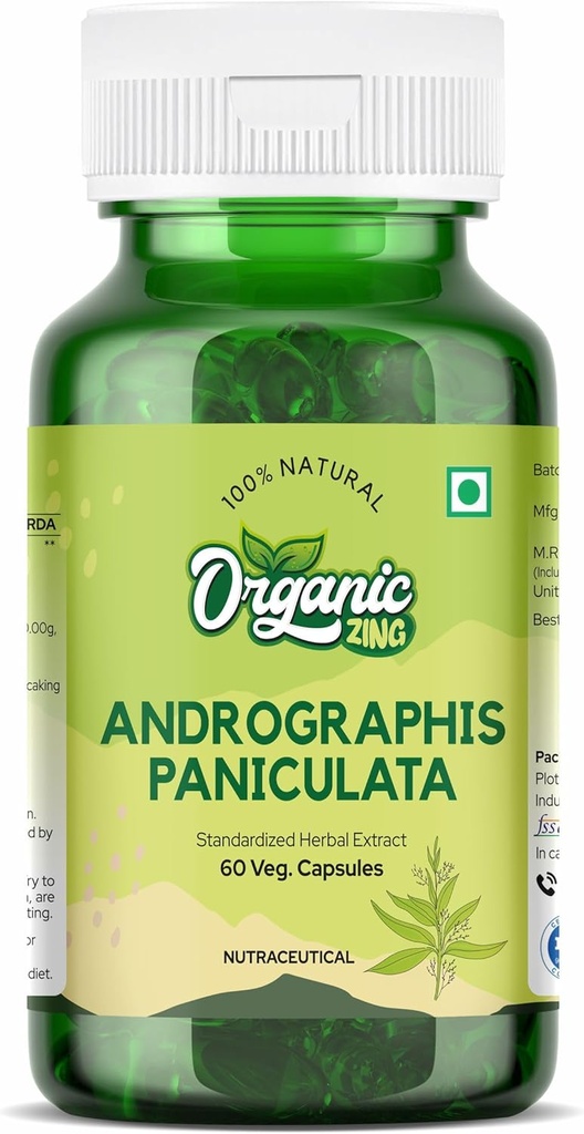 Organic ZING Andrographolide Doplněk - Extrahován z Andrographis paniculata - Vegan & gluten- Free - 60 Kapsle, 400mg