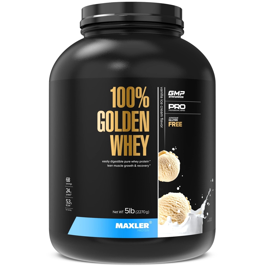 Maxler 100% Golden Syrovátkový protein - 24g proteinu per Serving - Premium syrovátkový protein prášek pro předpost cvičení - Fast- Absorbující syrovátkový koncentrát, izolát a hydrolyzát směs - Vanilla Ice Cream 5 LB