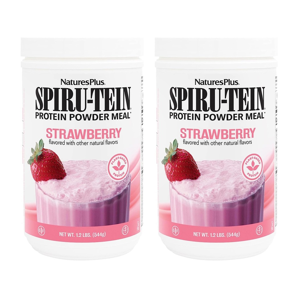 NaturesPlus SPIRU-TEIN, Strawberry - 1.2 lbs, Balení 2 - Plant- Based Protein Shake - Non- GMO, Vegetarian, Gluten Free - 32 Celkem Služeb