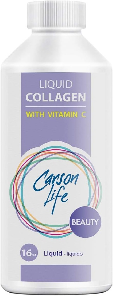 Carson Life tekutý kolagen s vitaminem C - 16 Oz - pro proti stárnutí, vlasové kůže a nehty - Imunitní podpora - Omlazující pleť - Vyrobeno v USA