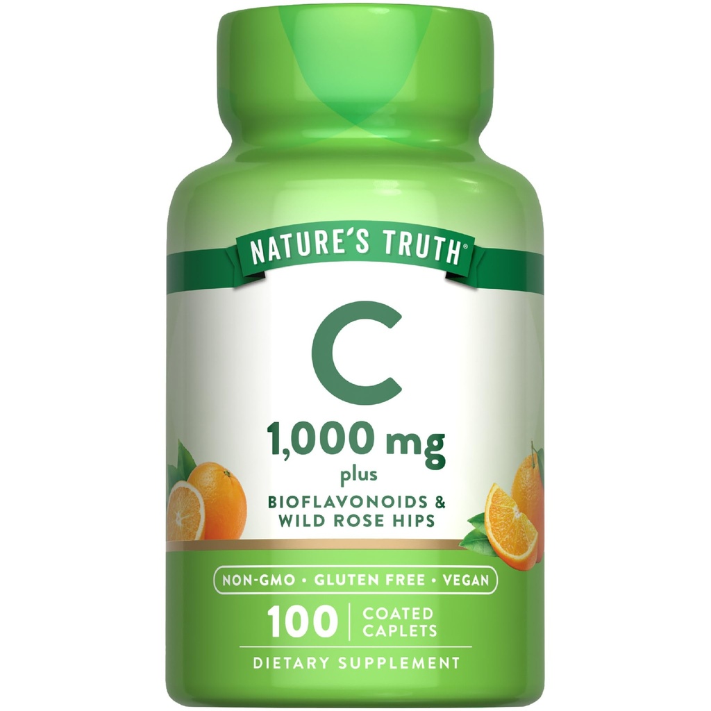 Nature 's Truth Vitamin C Bioflavonoids & Rose HIPS 124; 1000mg Iron 124; 100 Caplet Ibrahim 124; Vegan, Non- GMO a gluten zdarma