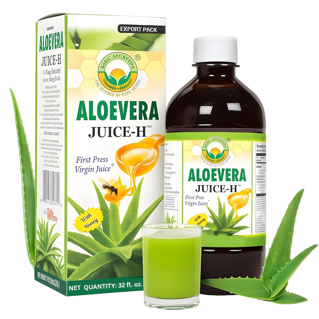 BASIC AYURVEDA Aloe Vera Juice with Honey 32.46 Fl Oz (960ml) Oz (960ml) Oz 124; Podporuje stravovací zdraví, Hydratace & Skin Wellness Apple124; Cold Pressed Herbal Juice 124; Natural Clearse 124; No Add Sugar