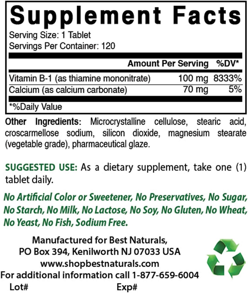 Nejlepší Naturals Vitamin B1 jako thiamin Mononitrát 100 mg & Vitamin B-6 25 Mg