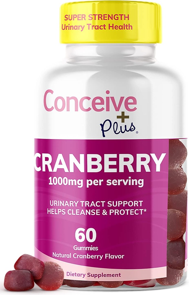 CONCEIVE PLUS Cranberry Gummies - 1000mg Síla Cranberry Gummy Vitamíny, Močové zdraví, 60 Gummy Count, 30 Day Supply