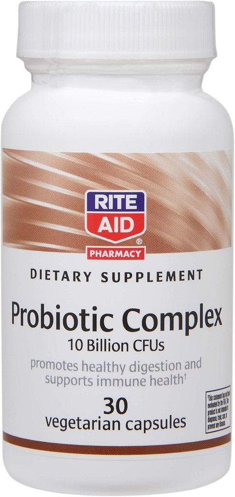 Dietní doplněk Rite Aid Probiotic Complex, 10 miliard CFU - 30 Vegetariánské kapsle 124; Stravovací zdravotní doplněk 124; Gut doplněk zdraví Probiotický dodatek