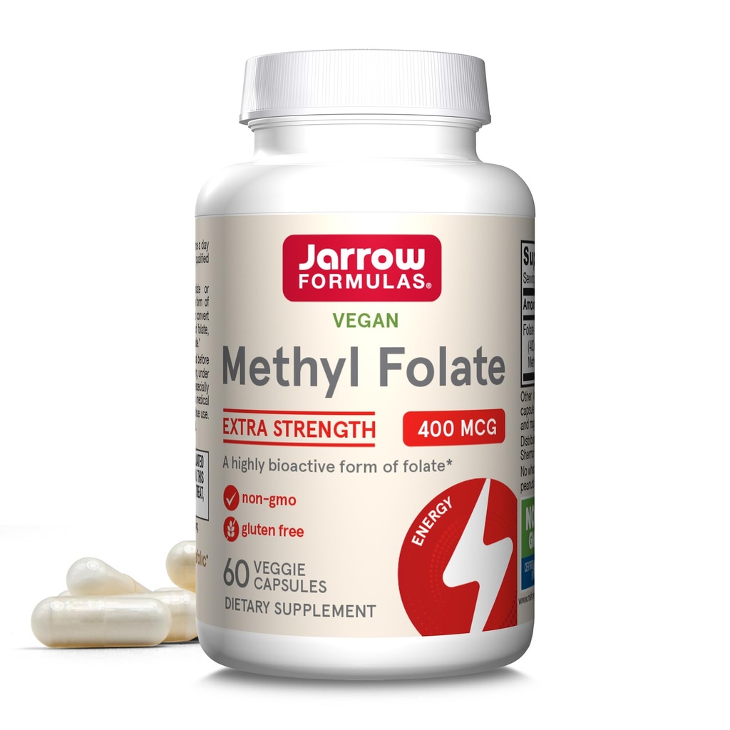 Jarrow Diplomas Extra Strength Methyl Folate 400 mcg, Dietní dodatek pro kardiovaskulární a neurologickou podporu zdraví, 60 Veggie Kapsle, 60 Day Supply