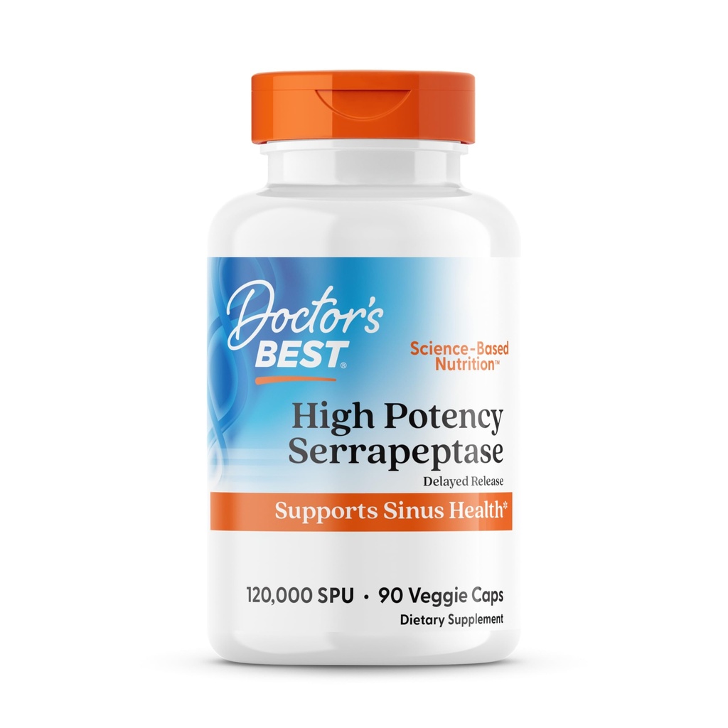 Lékaři Best High Potency Serrapeptáza, Podporuje Sinus zdraví 120 000 SPU, Non- GMO, Vegan 90 Veggie Caps