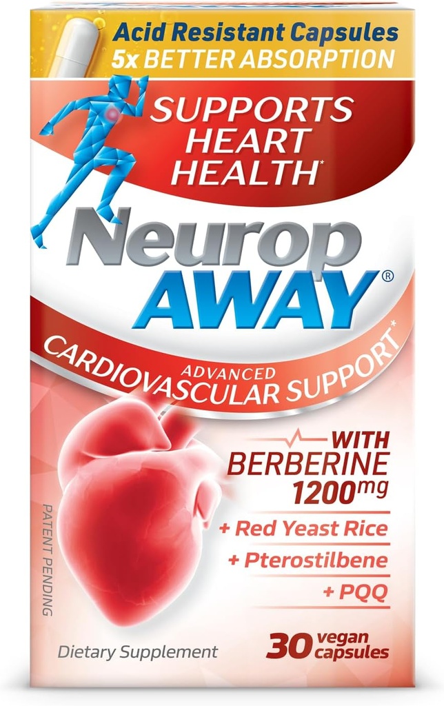 NeuropAWAY Kardiovaskulární podpora 30ct 1200mg Berberine PQQ Red Yeast Rice Pterostilben