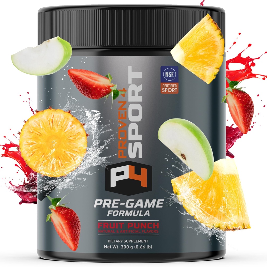 Proven4 Pre Workout prášek pro muže a ženy s tvorem - Beta Alanin - Kofein, NSF Certifikované předcvičení doplněk energie Ovocný punč 30 Služení