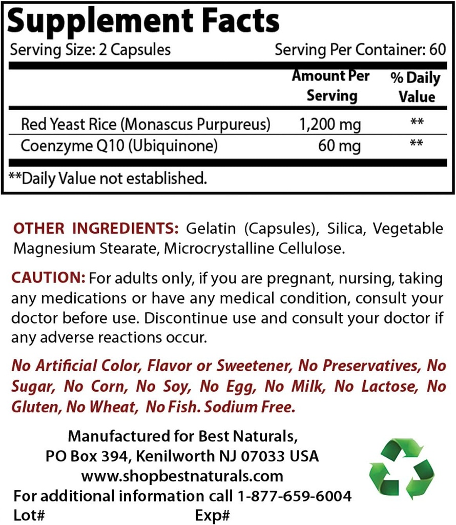 Nejlepší Naturals Red Yeast Rice s CoQ10 & Niacin 500 mg
