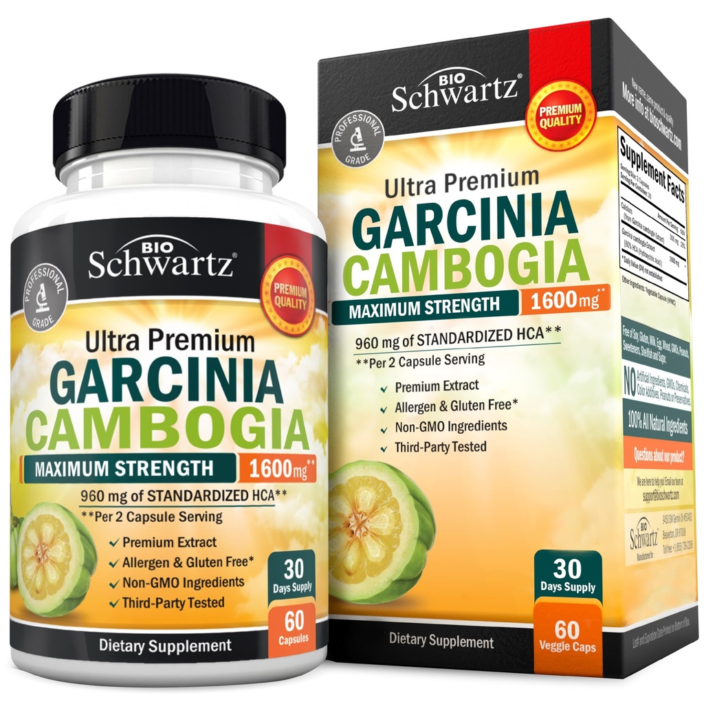 Garcinia Cambogia hubnutí pilulky - maximální síla Appetite Conpressant & Fat Burner pro muže a ženy - 1600mg přírodní extrakt & 960mg HCA - Metabolismus Booster & Carb Blocker Kapsle - 60Ct