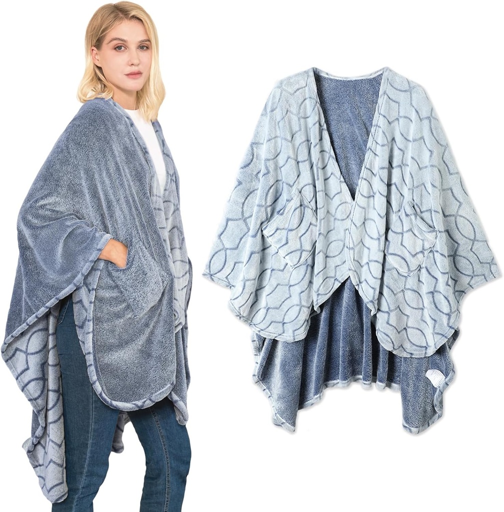 Broskeelf Double- Secessed Weavable Blanket Ultra Soft Flanel Shawl Blanket, Reversible Blanket, s kapsami, pro ženy a muže