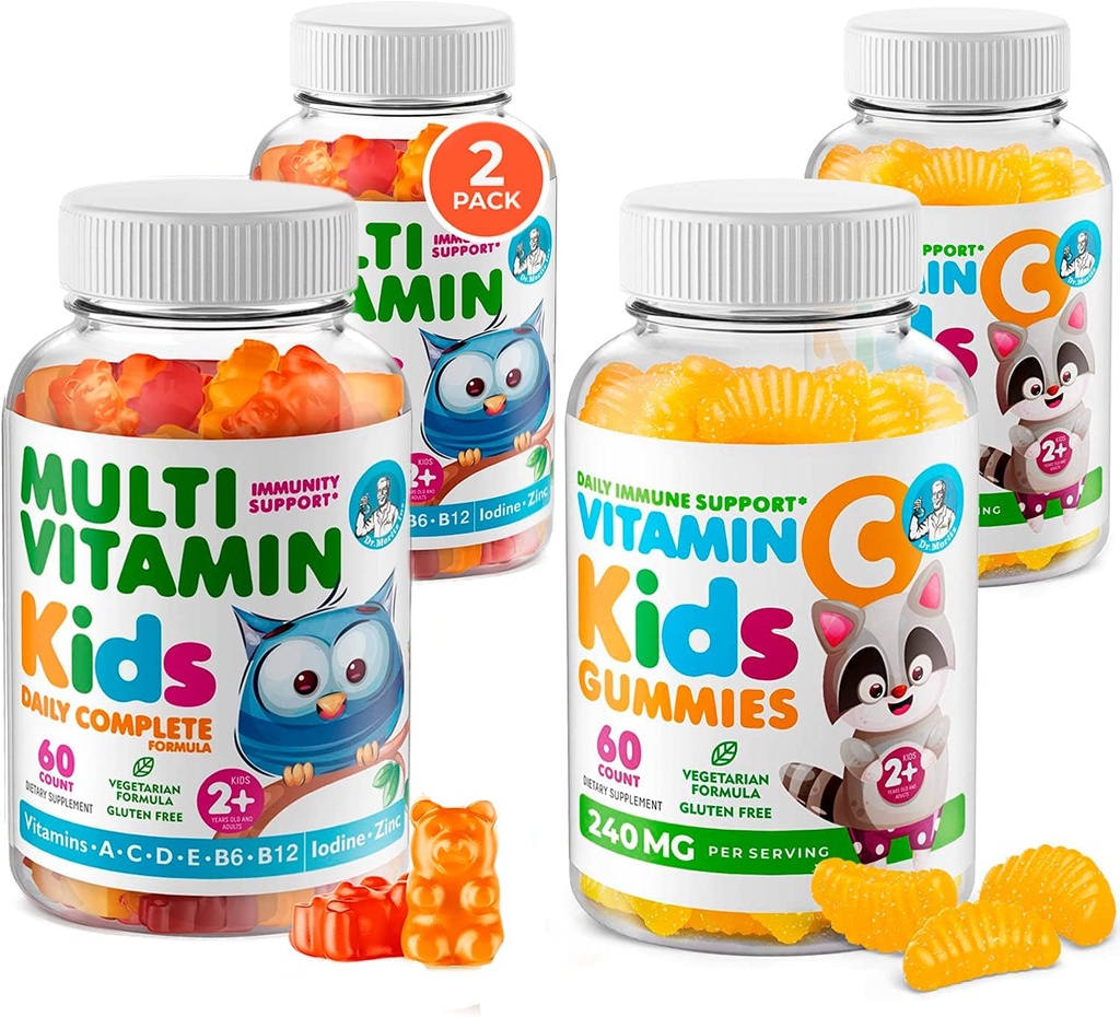 Dr. MORITZ Essential Vitamin Pair - Děti Multivitamin Gummies Bundle (60 Počet, 2 balení) s vitaminem C (60 Počet 2 balení)