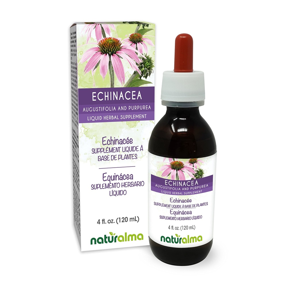 Naturalma Echinacea (Echinacea angustifolia a purpurea) Kořenová a bylinková Alkoholická tinktura - 4 fl oz Liquid Extract in Drops - Bylinný dodatek - Vegan