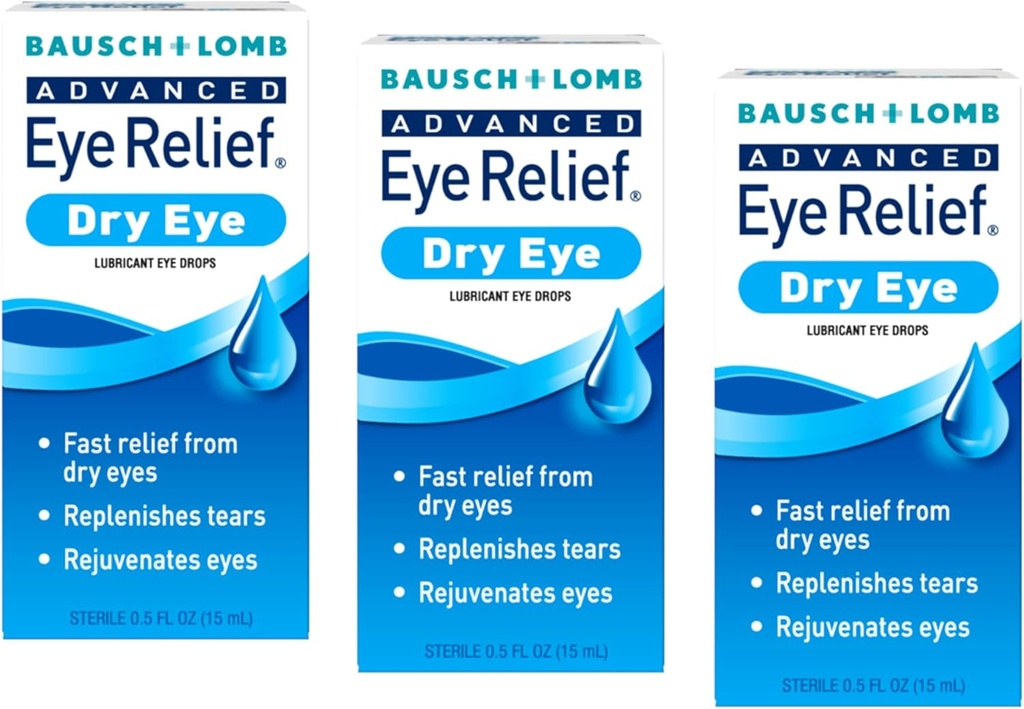 Bausch + Lomb Advanced Eye Relief, Lubricant Eye Drops for Dry Eyes, Moisturizing & Soothing, Obnovuje slzy pro rychlou úlevu, 0.5 Fl Oz