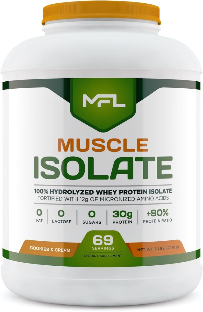 MFL 100% izolát proteinu l 30g proteinu l 12g aminokyselin l Keto Friendly l Nízké sacharidy l 5 lbs. (Cookies & Cream)