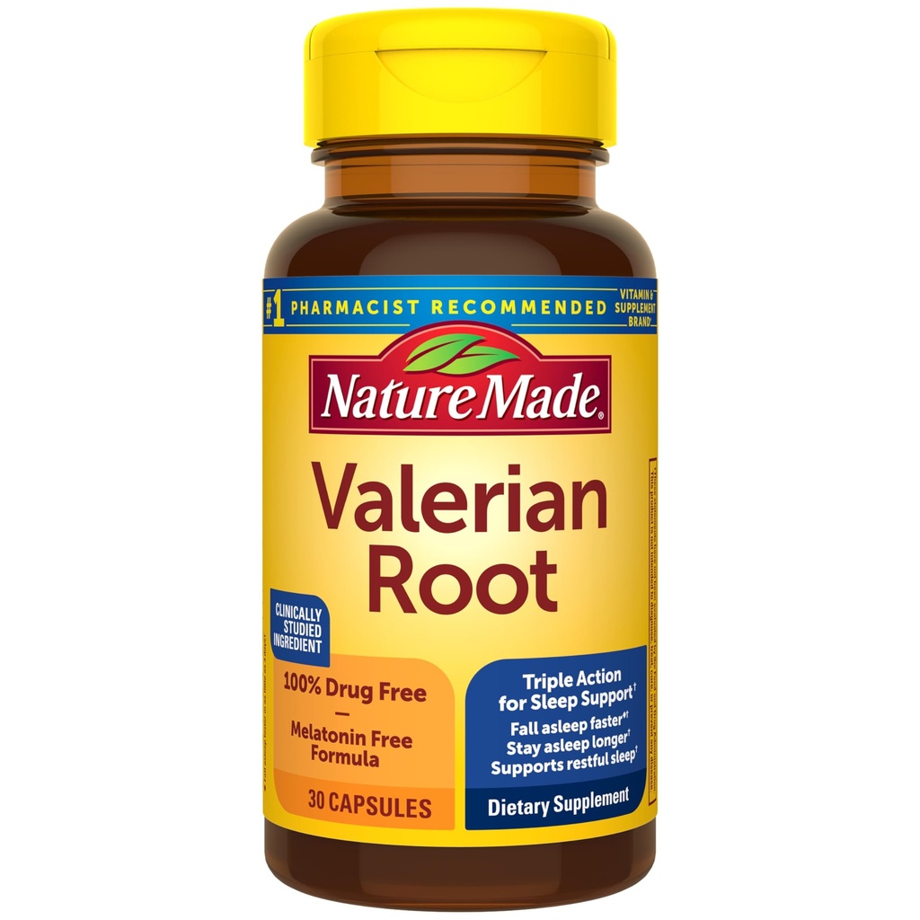 Nature Made Valerian Root for Sleep Support, Melatonin Free Sleep Aid pro dospělé, 30 Valerian Root Capsules, 30 Day Supply