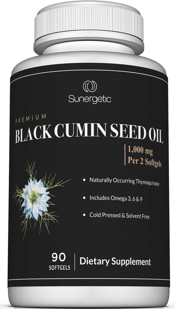 Slunečnicová Premium Black Cumin Seed Oil Softgels - 1,000mg Black Seed Oil Per Serving - Non GMO Cold Pressed Nigella Sativa - Zahrnuje Thymoquinone & Omega 's - 90 Softgels