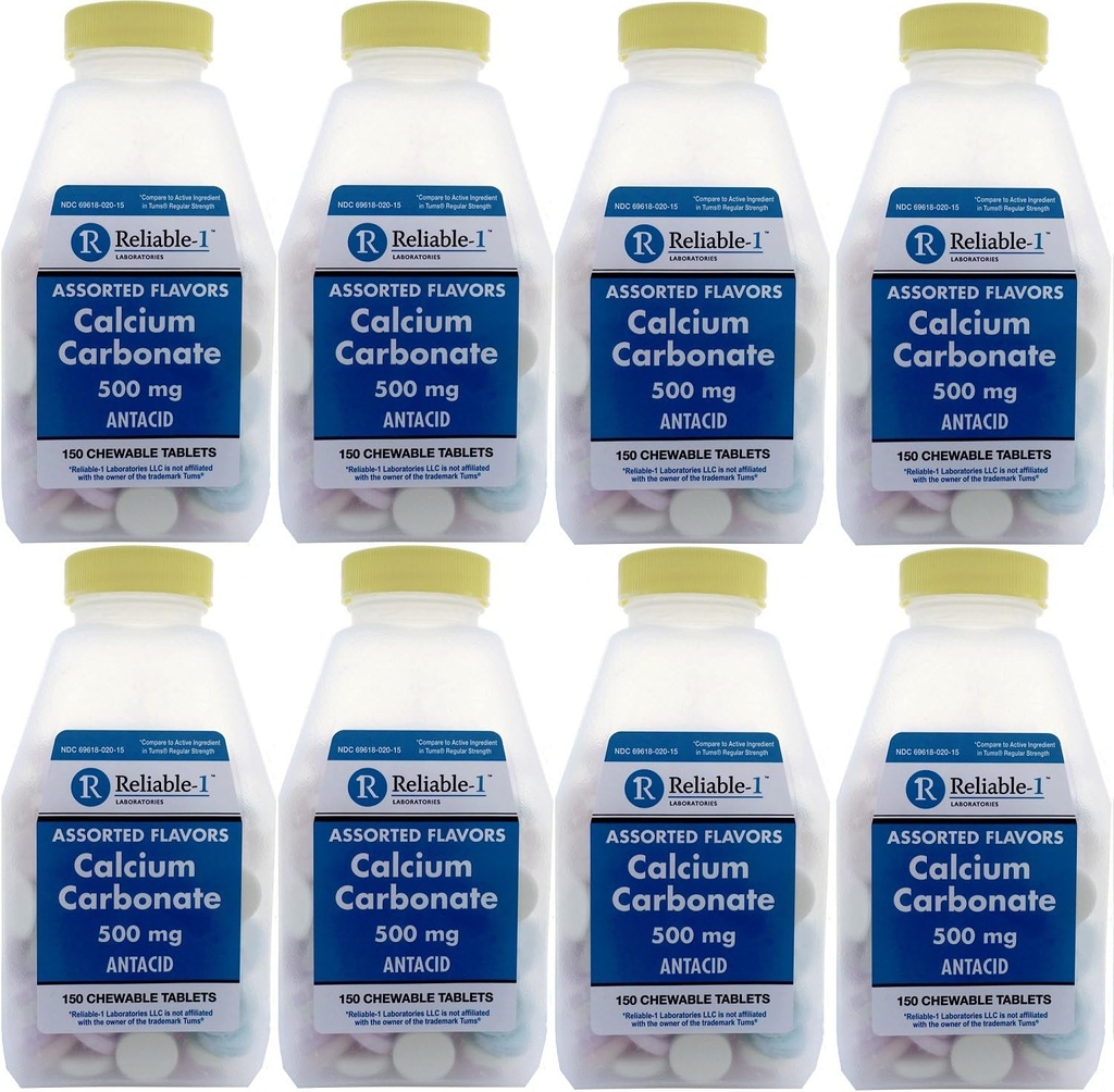 Vápník 500 mg Generický pro Tums Agried Fruit ochucené žvýkací tablety Pravidelná síla Antacida pro kyselé požití, Heartburn, Sour Somech 150 Chewable Tablety per Lahvička Balení po 8