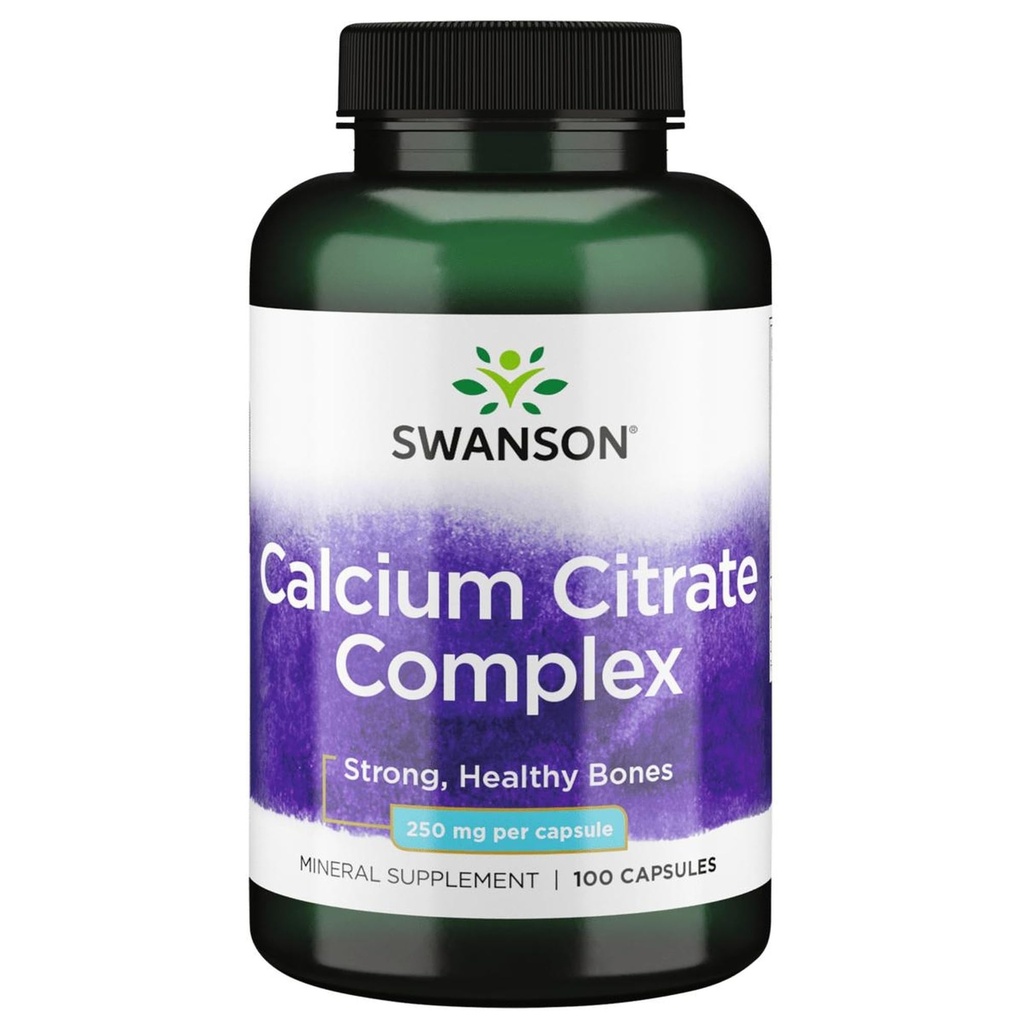 Swanson vápník Citrát Complex Bone Muscle Nerve Zdraví Krevní tlak Supplement 250 mg vápníku (od Citrát & karbonát) 100 Kapsle