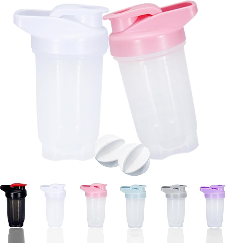 Třpytka Lahvička Protein Shakes Cup a 10- Ounce / 300ML Shaker Lahvička s Whisk Balls, Protein Shakers Lahvička Sada, Non- BPA plast (bílá + růžová (2PCS))