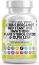 Čisté Nutraccis Citrus Bergamot Red Yeast Rice Kapsle s rostlinnými steroly - s Hawthorn Extract Olive Leaf Niacin Vitamin K3 D3 COQ10 Guggul & Více