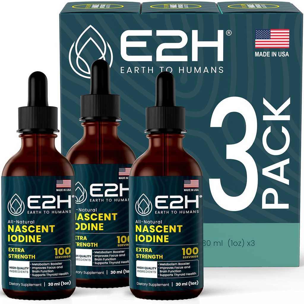 E2H Vegan Tekutý jód - Podpora štítné žlázy a kognitivní funkce - Zvýšení hladiny metabolismu a energie - Vegan - Non- GMO (3 láhve)