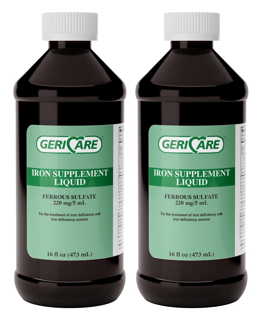 GeriCare 220 High potency Liquid Iron Supplement 124; Tekuté železo pro dospělé 124; pro chudokrevnost a nedostatek železa 124; 220mg železa per 5ml Dávka. (Balení po 2)