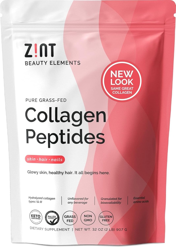 Zint kolagen Peptides Powder (32 oz): Paleo- Friendly, Keto- Certified, Grass- Fed Hydrolyzované kolagenové bílkoviny dodatek - Neochucené, non GMO