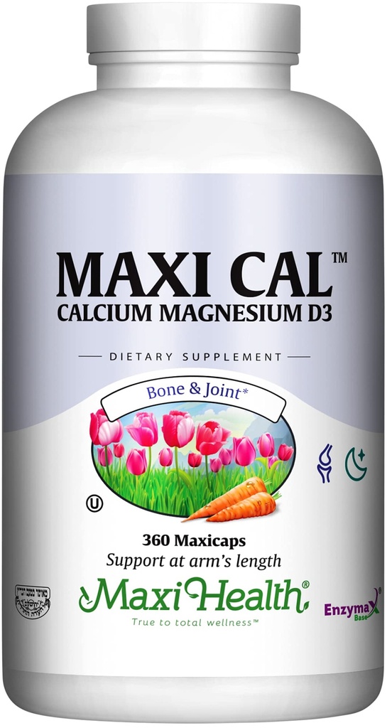 Maxi Health vápník 1000 mg doplněk s vitamínem D3 (1000 IU) a hořčík (500 mg) - Kost, zuby a společná podpora pro muže a ženy - 360 Kapsle - Maxi Cal