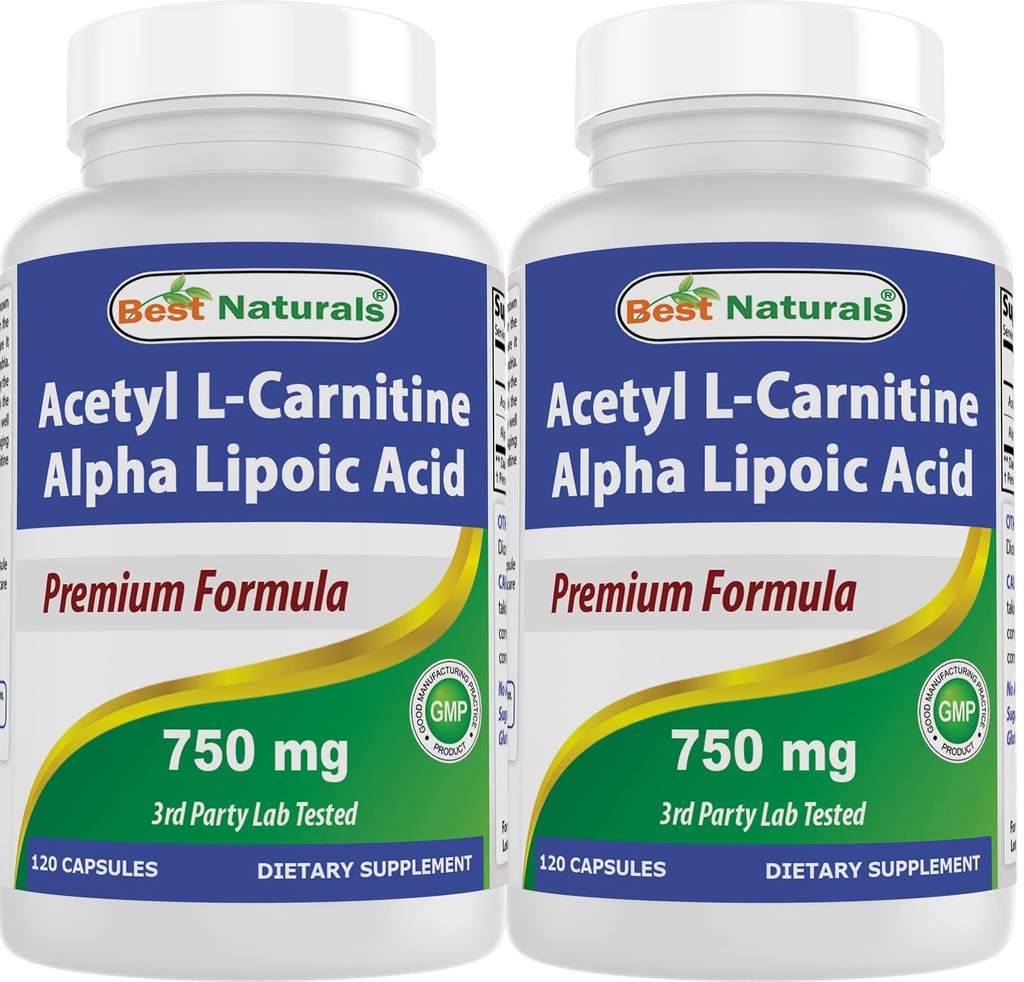 Nejlepší Naturals Acetyl L- karnitin a alfa kyselina lipoová 750 mg 120 Kapsle (120 Počet balení (2))