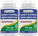 Nejlepší Naturals Acetyl L- karnitin a alfa kyselina lipoová 750 mg 120 Kapsle (120 Počet balení (2))
