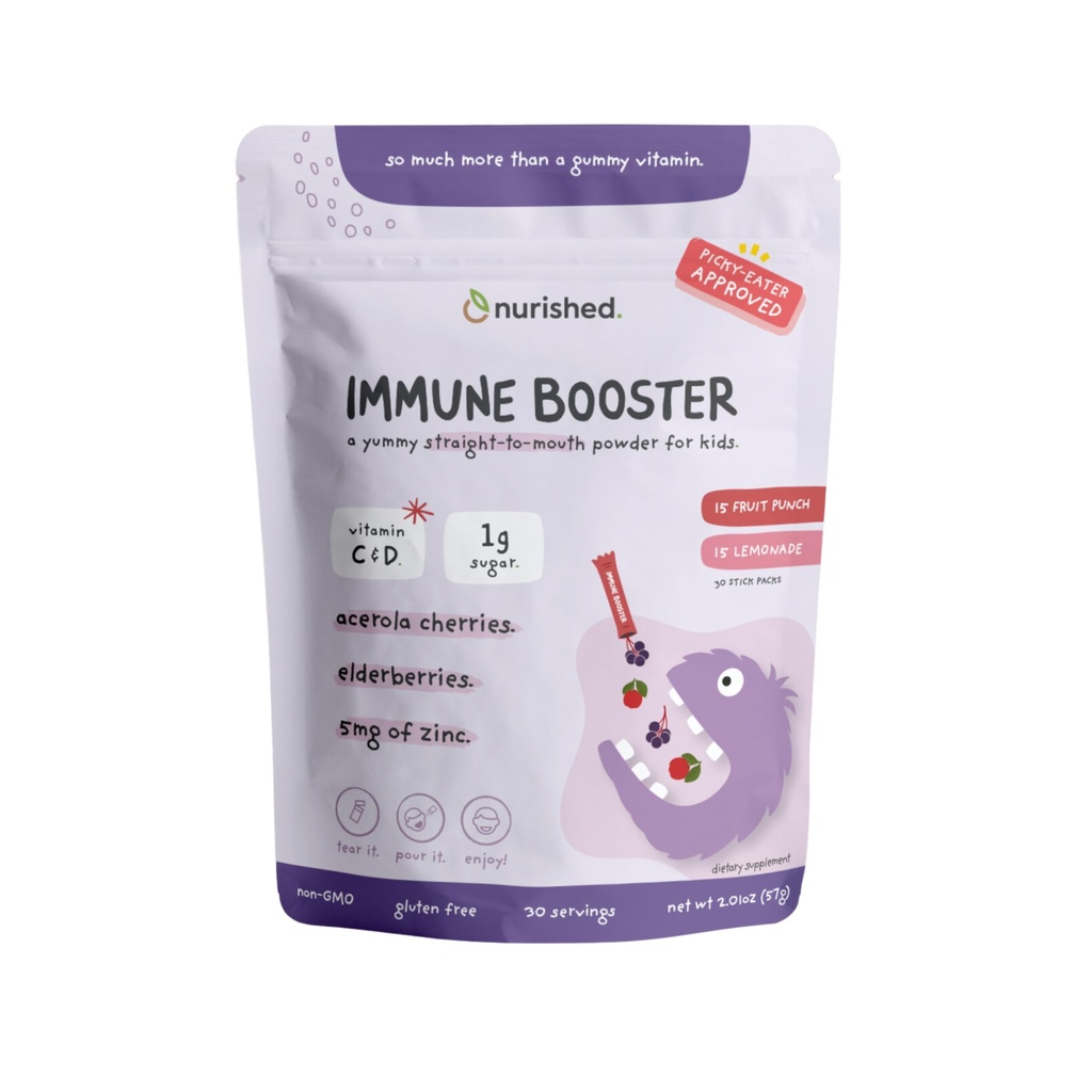 Kids Imunitate Booster with Elderberry, Acerola Cherry, Zinek, Vitamíny C & D - Straight- to- Mouth Powder - 30 Servings - 2 Flavors