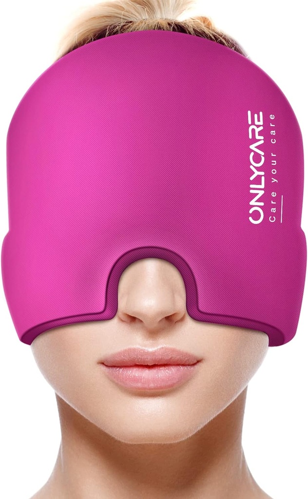 ONLYCARE Migréna Relief Cap, Upgraded Odorless Migréna Ledová hlava Wrap, Bolest hlavy Relief klobouk pro Migréna, Horká růžová