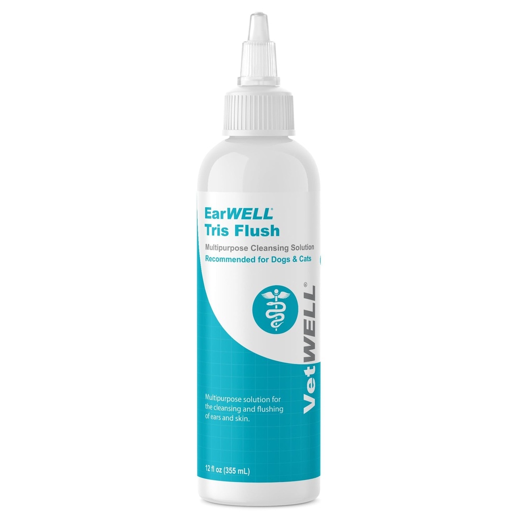 VetWell Dog Ušní čistič řešení a infekce Léčba pro psy a kočky, Tris Otic Cleanser kapky pomáhá odstranit zápach a zmírnit infekce - 12 oz