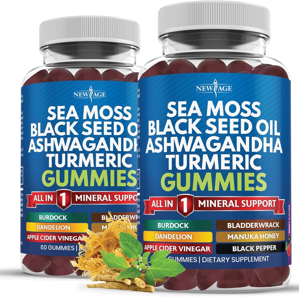 Sea Moss Gummies, Sea Moss, Black Seed, Ashwagandha, Turmeric, Manuka Honey, ACV, Dandelion, Black Pepper, Burdock, Bladderwrack, Vegan - 120 Počet