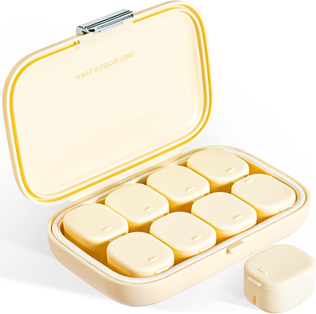 Denní Pořadatel pilulek, 8 Compartments Přenosný Pouzdro na pilulky, Moisture-Proof Pouzdro na pilulky, Pouzdro na pilulky, Cestovní Kontejner na pilulky, držet Vitamíny Pills Cod Jaterní olej Pravidelné tablety (Cream White)