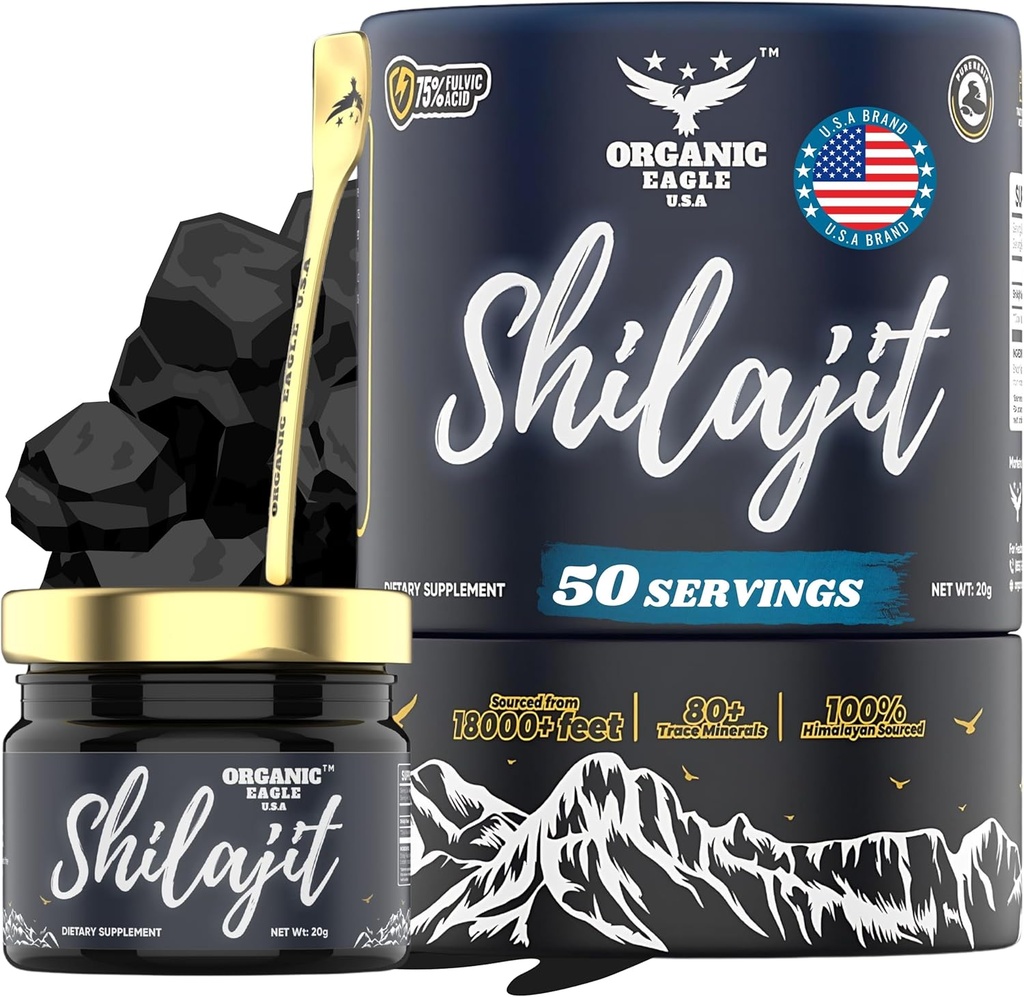 Himalayan Organic Shilajit CLAS124; 50 Servings CLAS124; Natural Energy and Immunity Booster for Men & Women with 80 + Essential Trace Minerals & 75% + Fulvic Acid CLAS124; 100% Pure CLAS124; with Lab Test Report