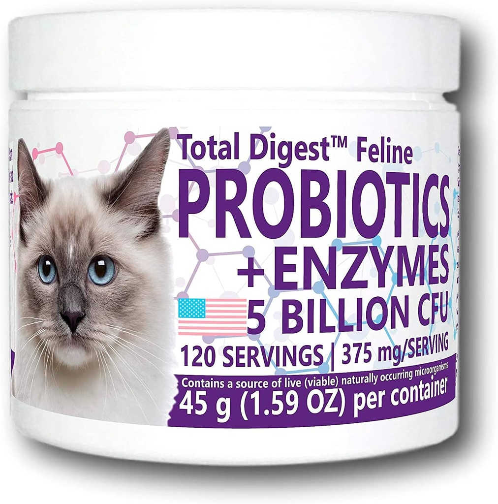 Total Digest ™ Feline Probiotika a enzymy, All- Natural Digestive System Dieth Supplement Formule pro kočky (120 Servings)