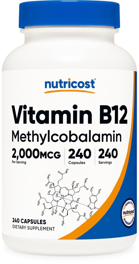 Nutricost vitamin B12 (methylkobalamin) 2000mcg, 240 Kapsle - Vegetariánské Caps, Non- GMO, gluten zdarma B12 dodatek
