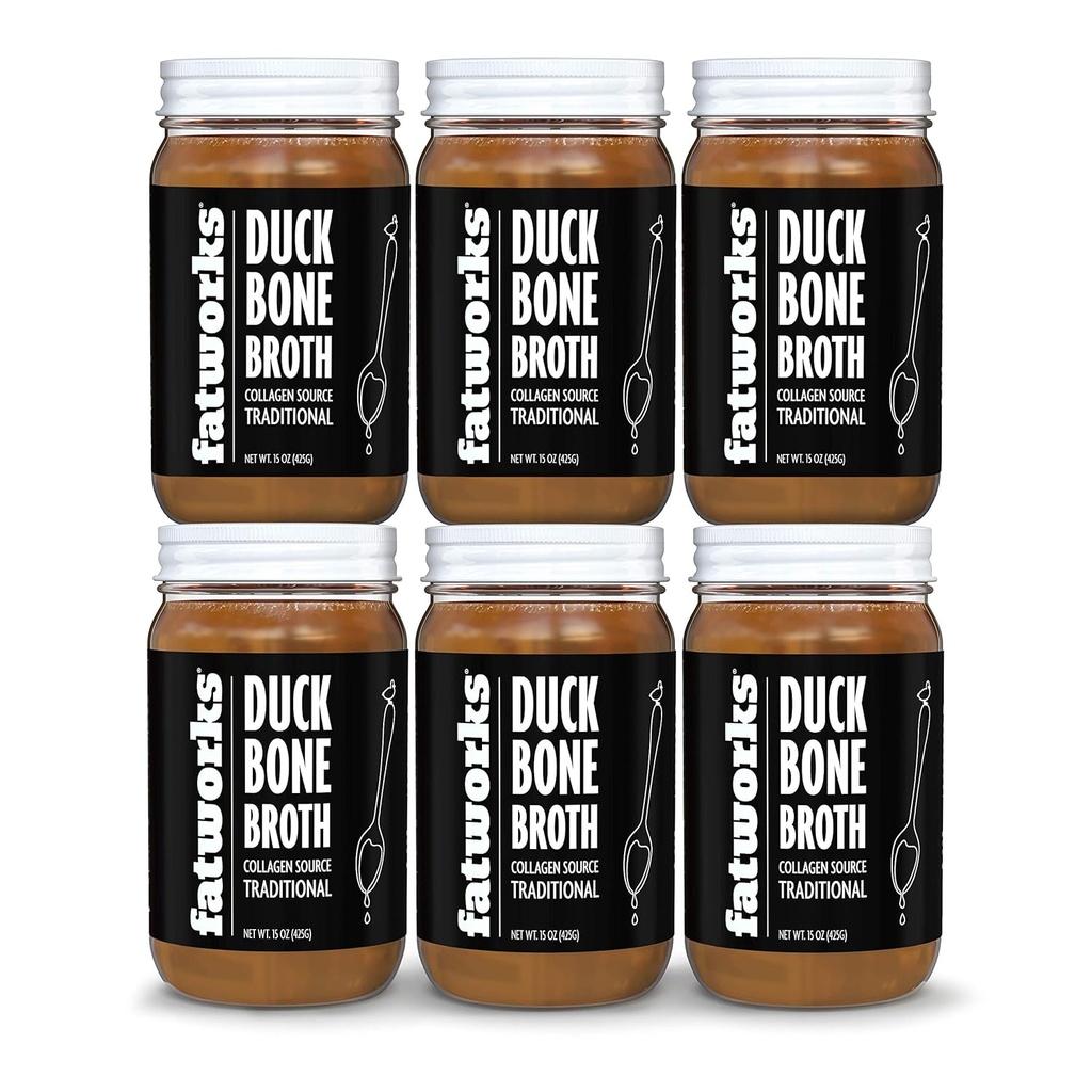 Fatworks Gourmet Cage- Free Duck Bone Broth, Traditional Flavor, Keto, Paleo, Collagen Rich, Preservative Free, 6 balení po 15 oz. Džbány