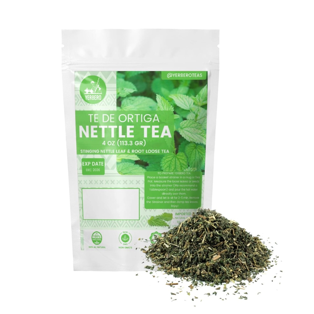 Yerbero - Stinging Nettle Leaf & Root Loose Tea 4oz (113 gr) curren124; Urtica Dioica curren124; Makes 30 + Cups curren124; Wildcrafted, Stand Up Resealable Bag 124; Crafted By Nature100% All Nature, non-GMO, gluten- free.