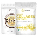 Micro ingredience Vitamin D3 10000 iu + K2 200 mcg Coconut Oil Softgels & Organic Collagen Peptides Powder Bundle 2 Balení 124; Essential Sunshine Vitamíny IR 124; Hydrolyzované typu I & III Bovine Collagen