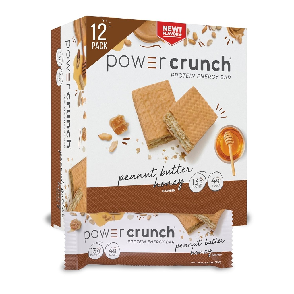 Power Crunch Protein Wafer Bary, High Protein Snacks s lahodnou chutí, arašídové máslo med, 1.4 Ounce (12 Počet)
