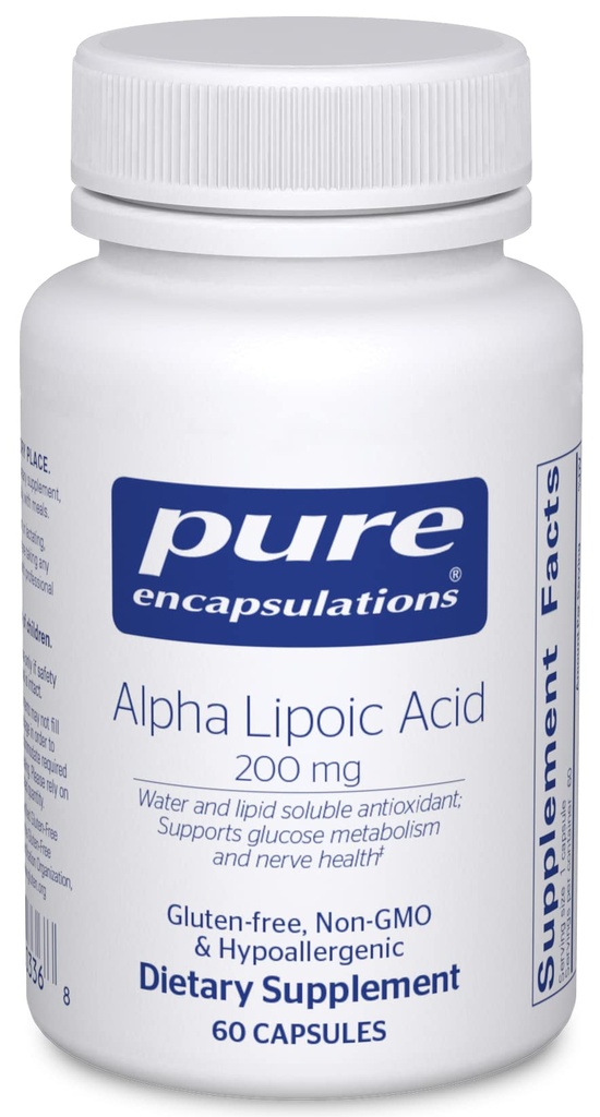 Čistá enkapsulace Kyselina alfa 200 mg - 200mg ALA - Podpora jater a antioxidantů * - pro nervový metabolismus - Vegan & Non- GMO dodatek - 60 Kapsle