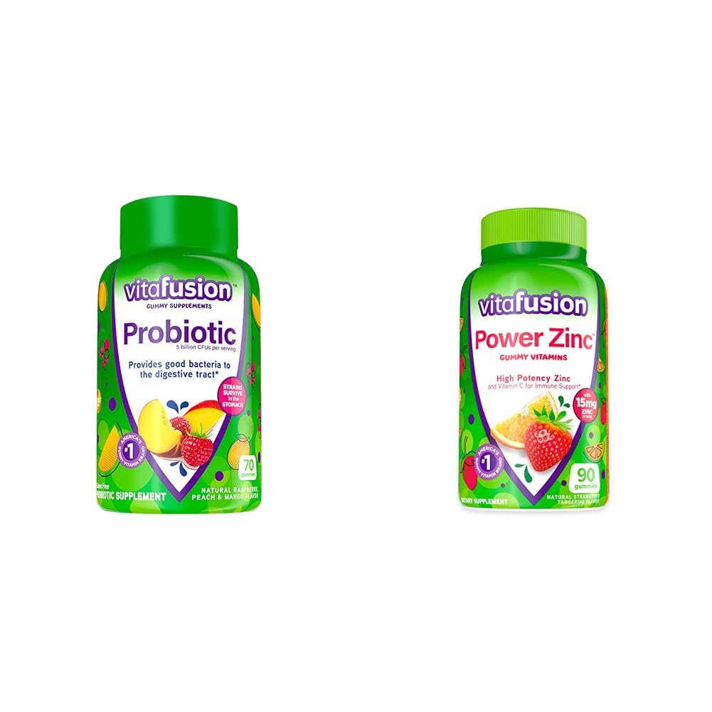 Vitafuze Probiotické Gumové doplňky, Maliny, Peach a Mango Flavors, 35 Day Supply, 70 Count Power Zinek Gummy Vitamíny, Jahodové Tangerine Ochucené, 90 Počet
